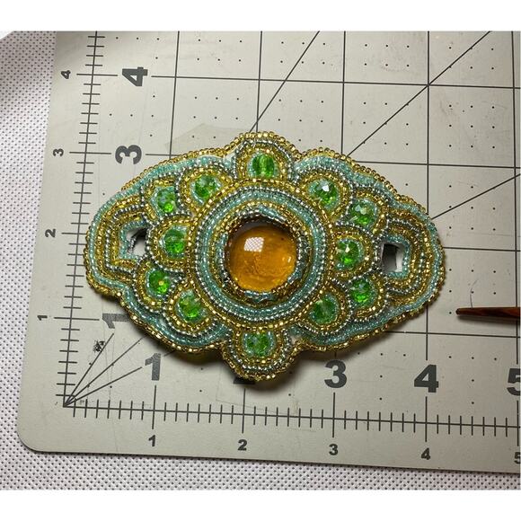 Handmade Beaded Ponytail Hair Accessory Green/Multi Tone Ponytail Beaded BoHo - Picture 5 of 6